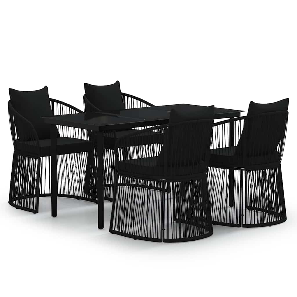 5 Piece Garden Dining Set with Cushions Black