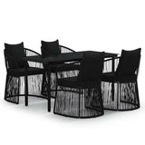 5 Piece Garden Dining Set with Cushions Black