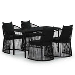 5 Piece Garden Dining Set with Cushions Black