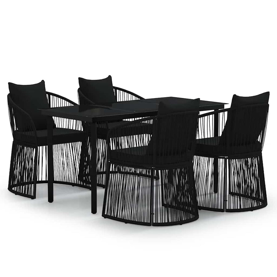 5 Piece Garden Dining Set with Cushions Black