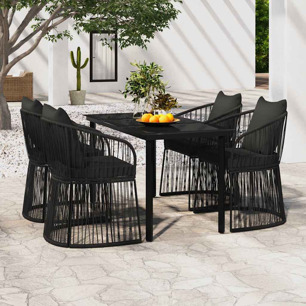 5 Piece Garden Dining Set with Cushions Black