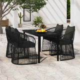 5 Piece Garden Dining Set with Cushions Black