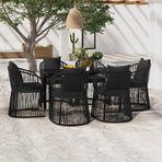 7 Piece Garden Dining Set with Cushions Black