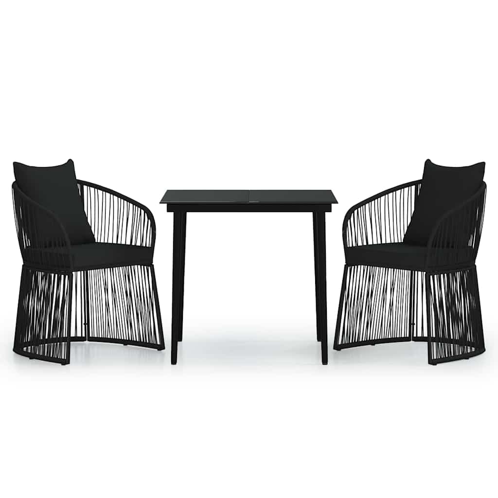 3 Piece Garden Dining Set with Cushions Black