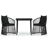 3 Piece Garden Dining Set with Cushions Black - Front View