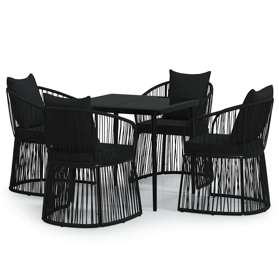 5 Piece Garden Dining Set with Cushions Black