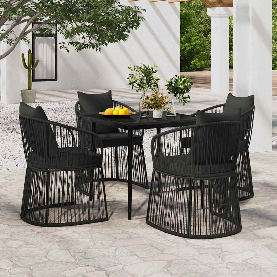 5 Piece Garden Dining Set with Cushions Black