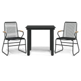 3 Piece Garden Dining Set Black PVC Rattan - Front View