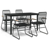 5 Piece Garden Dining Set Black PVC Rattan - Front View