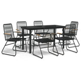 7 Piece Garden Dining Set Black PVC Rattan - Front View