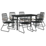 7 Piece Garden Dining Set Black PVC Rattan - Side View