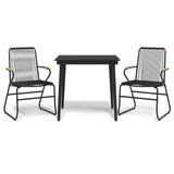 3 Piece Garden Dining Set Black PVC Rattan - Front View
