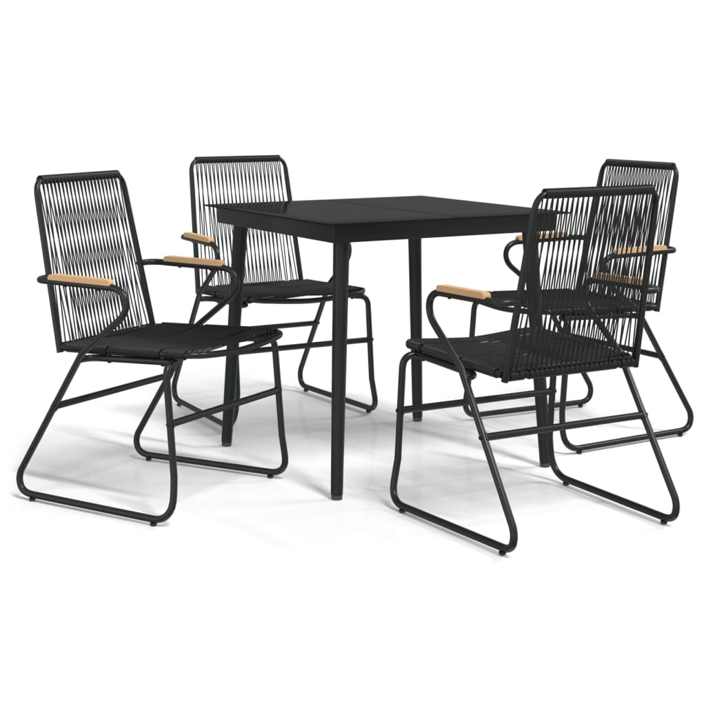 5 Piece Garden Dining Set Black PVC Rattan