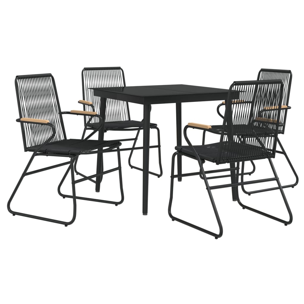 5 Piece Garden Dining Set Black PVC Rattan