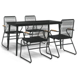 5 Piece Garden Dining Set Black PVC Rattan - Front View