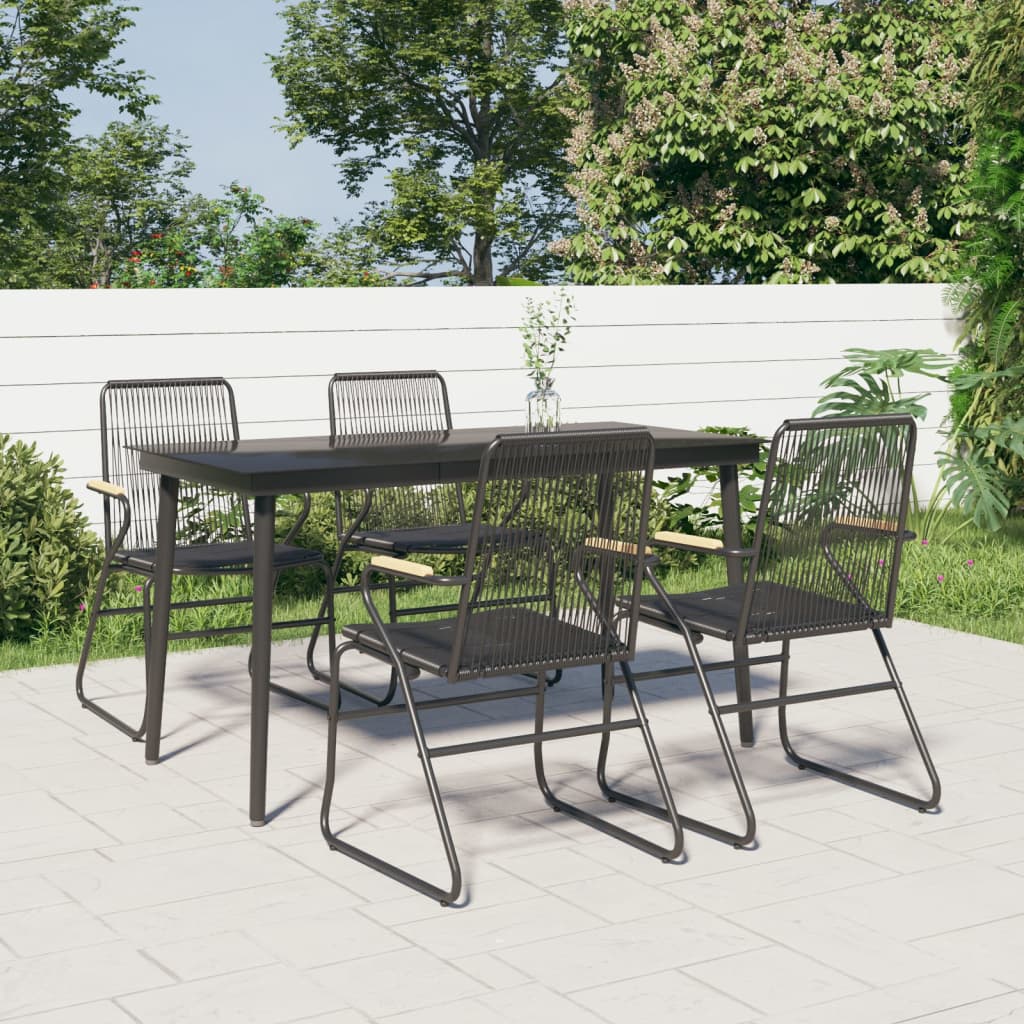 5 Piece Garden Dining Set Black PVC Rattan