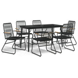 7 Piece Garden Dining Set Black PVC Rattan - Front View