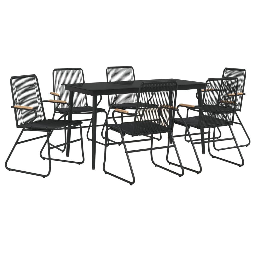 7 Piece Garden Dining Set Black PVC Rattan