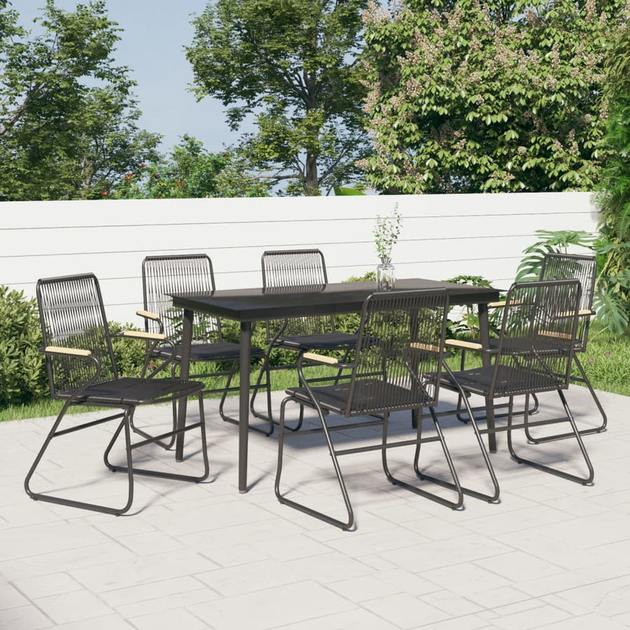 7 Piece Garden Dining Set Black PVC Rattan