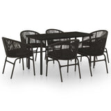 7 Piece Garden Dining Set Black - Front View