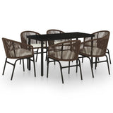 7 Piece Garden Dining Set Brown - Front View