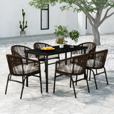 7 Piece Garden Dining Set Brown