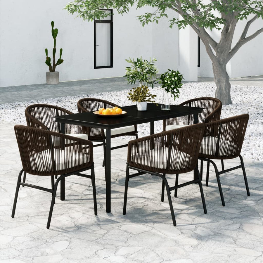 7 Piece Garden Dining Set Brown