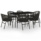 7 Piece Garden Dining Set Black - Front View