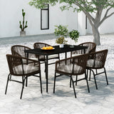 7 Piece Garden Dining Set Brown
