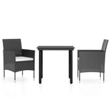 3 Piece Garden Dining Set with Cushions Black - Front View