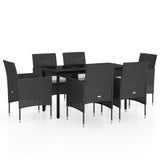 7 Piece Garden Dining Set with Cushions Black - Front View