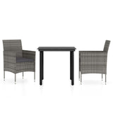 3 Piece Garden Dining Set with Cushions Grey and Black - Front View