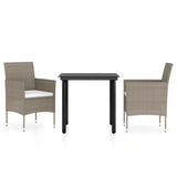 3 Piece Garden Dining Set with Cushions Beige and Black - Front View