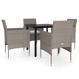 5 Piece Garden Dining Set with Cushions Beige and Black - Front View