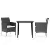 3 Piece Garden Dining Set with Cushions Black - Front View