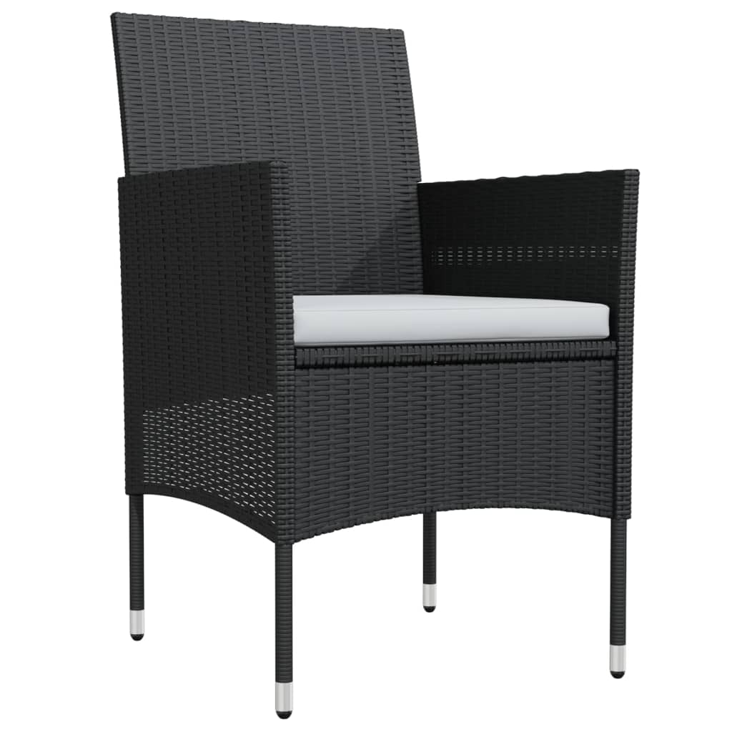 3 Piece Garden Dining Set with Cushions Black