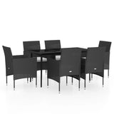 7 Piece Garden Dining Set with Cushions Black - Front View