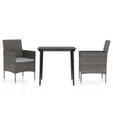 3 Piece Garden Dining Set with Cushions Grey and Black - Front View