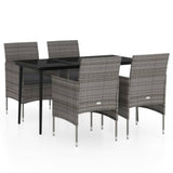 5 Piece Garden Dining Set with Cushions Grey and Black - Front View