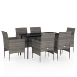 7 Piece Garden Dining Set with Cushions Grey and Black - Front View