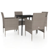 5 Piece Garden Dining Set with Cushions Beige and Black - Front View
