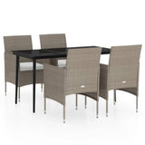 5 Piece Garden Dining Set with Cushions Beige and Black - Front View