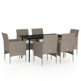 7 Piece Garden Dining Set with Cushions Beige and Black - Front View