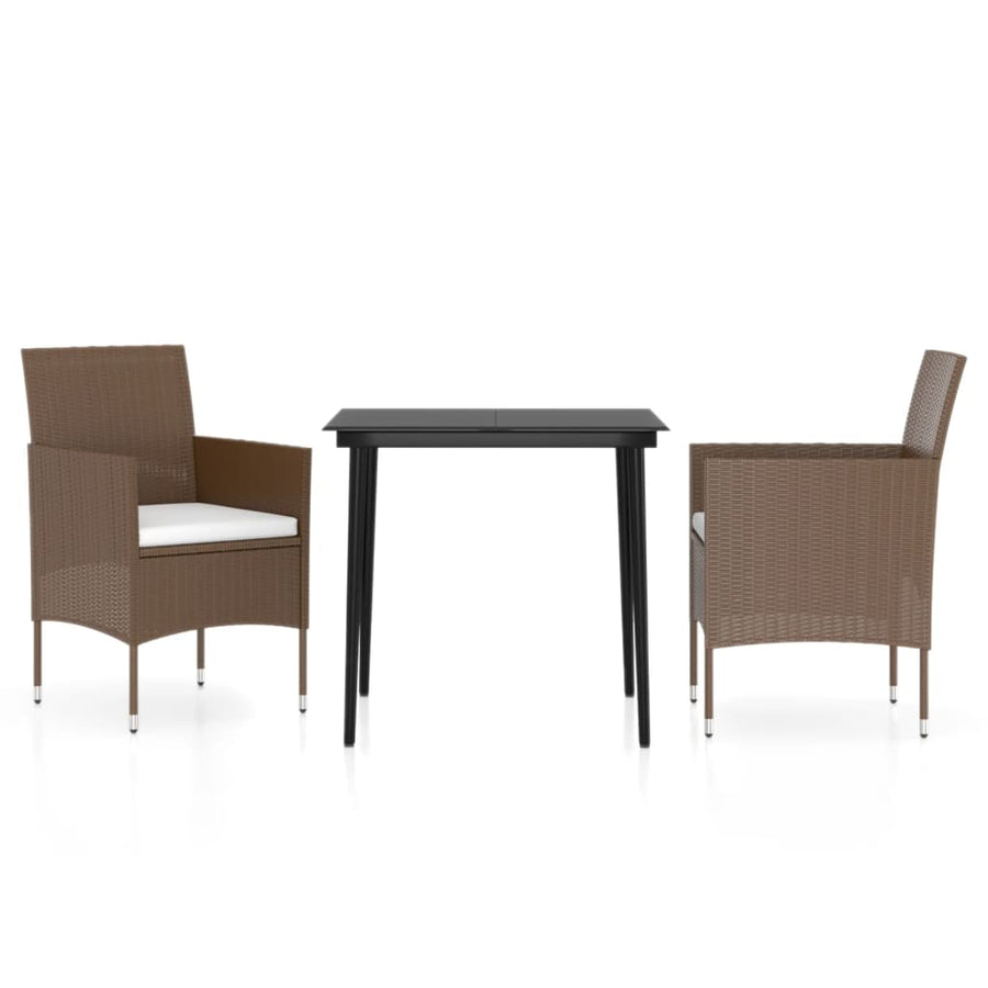 3 Piece Garden Dining Set with Cushions Brown and Black