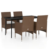 5 Piece Garden Dining Set with Cushions Brown and Black - Front View