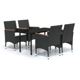 5 Piece Outdoor Dining Set with Cushions Black - Front View