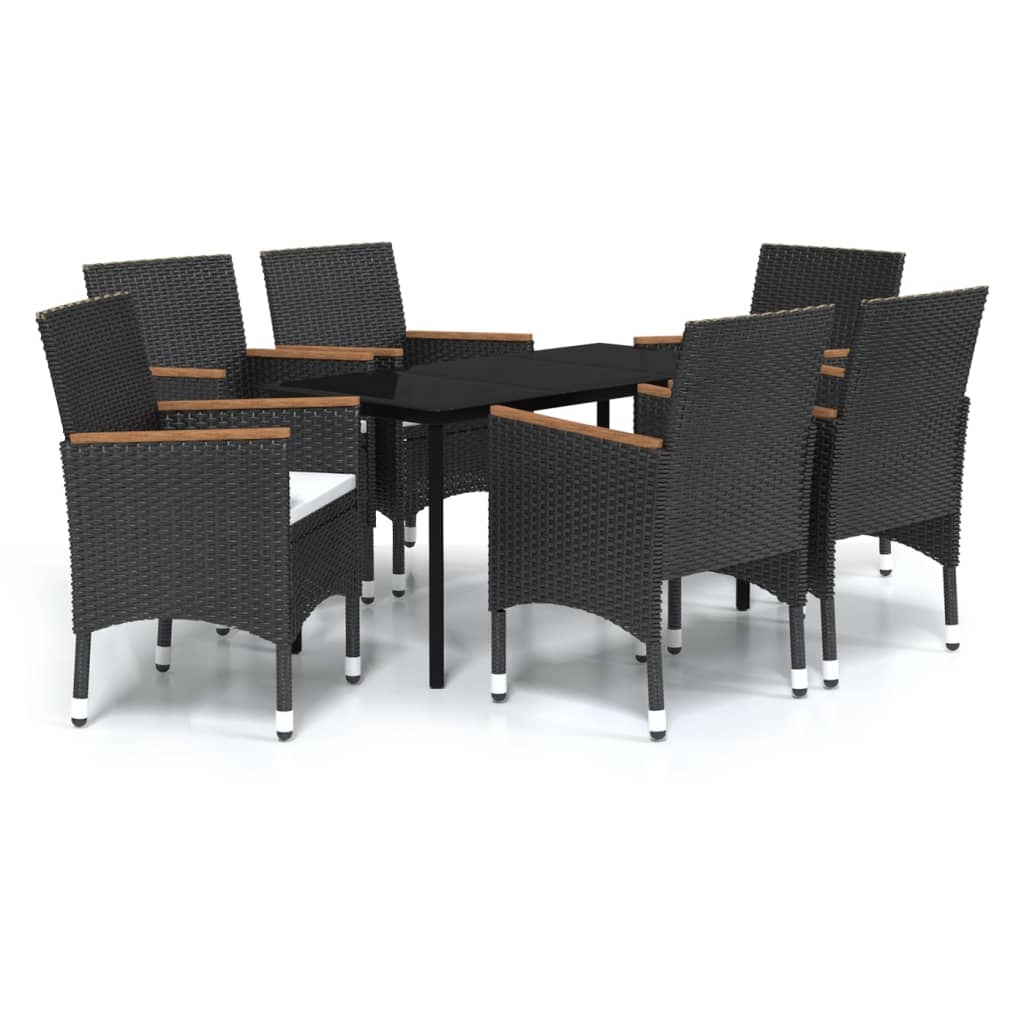 7 Piece Outdoor Dining Set with Cushions Black