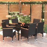 7 Piece Outdoor Dining Set with Cushions Black