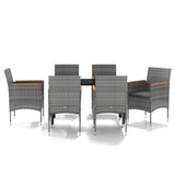 7 Piece Outdoor Dining Set with Cushions Grey and Black - Front View