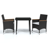 3 Piece Garden Dining Set with Cushions Black - Front View
